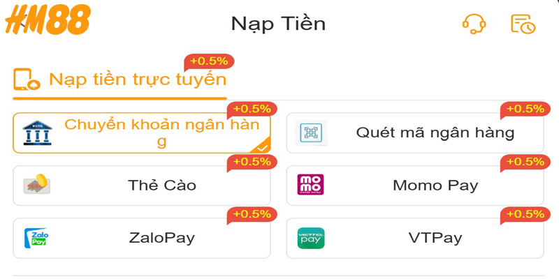 Hướng dẫn chi tiết các bước nạp tiền HM88 qua từng phương thức